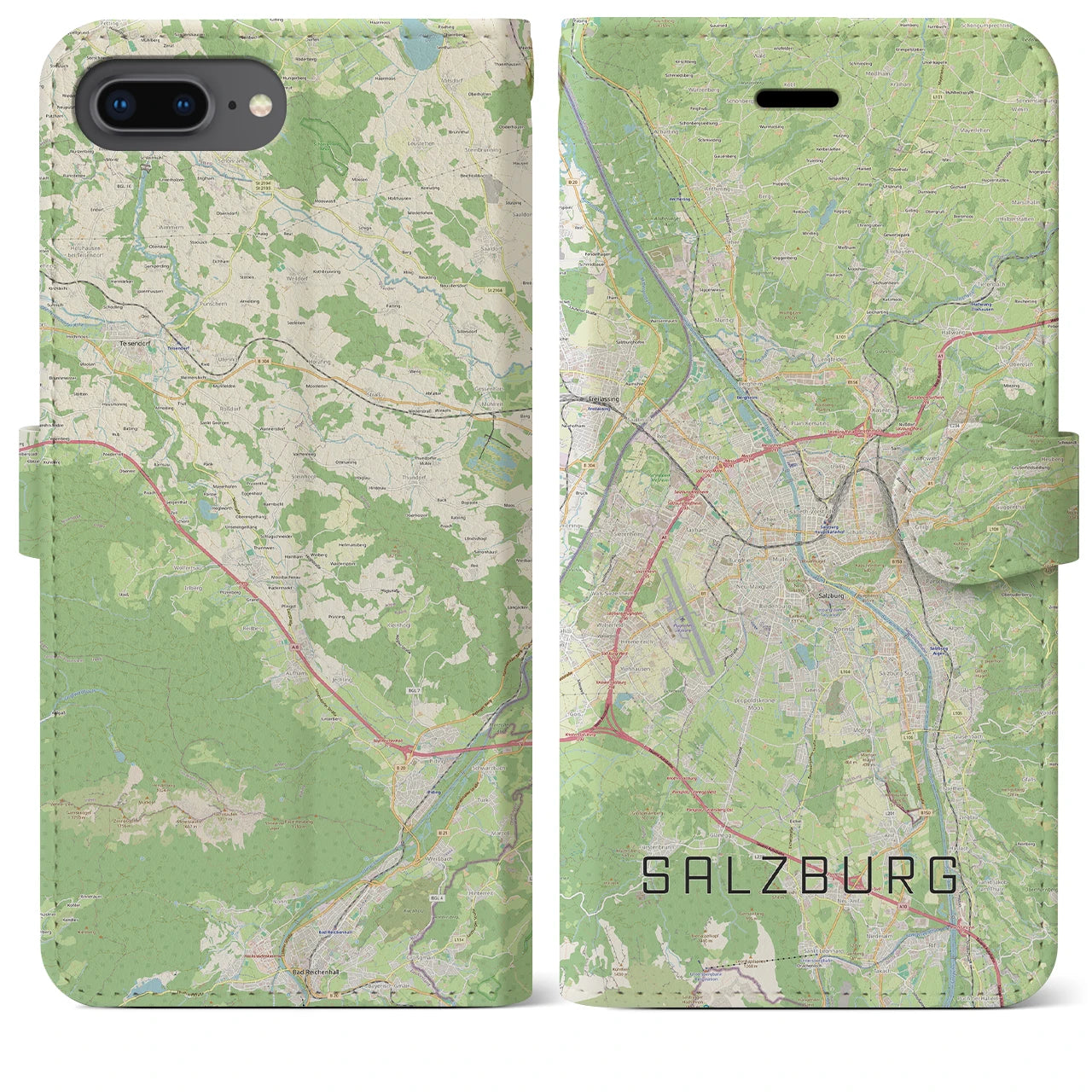 【ザルツブルク(オーストリア)】地図柄iPhoneケース(手帳タイプ)ナチュラル・iPhone 8Plus /7Plus / 6sPlus / 6Plus 用