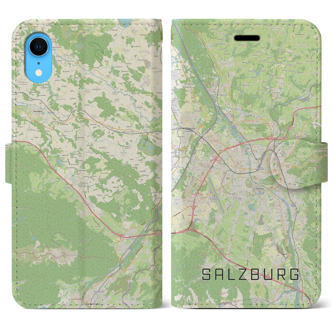 【ザルツブルク(オーストリア)】地図柄iPhoneケース(手帳タイプ)ナチュラル・iPhone XR 用