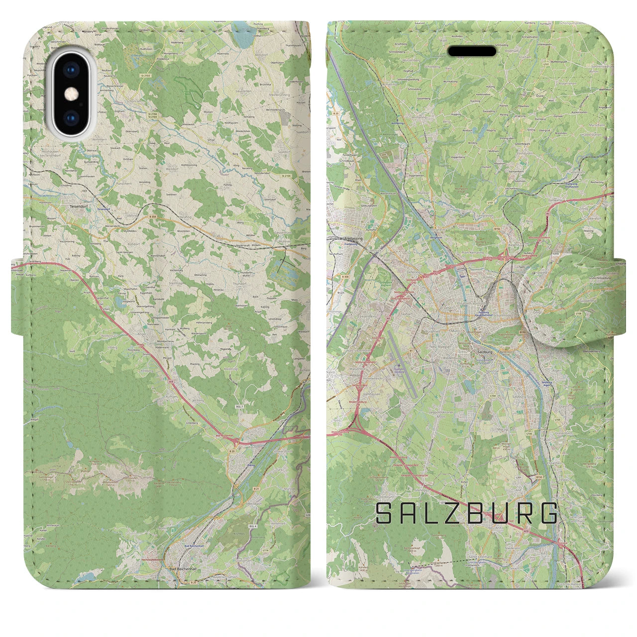 【ザルツブルク(オーストリア)】地図柄iPhoneケース(手帳タイプ)ナチュラル・iPhone XS Max 用