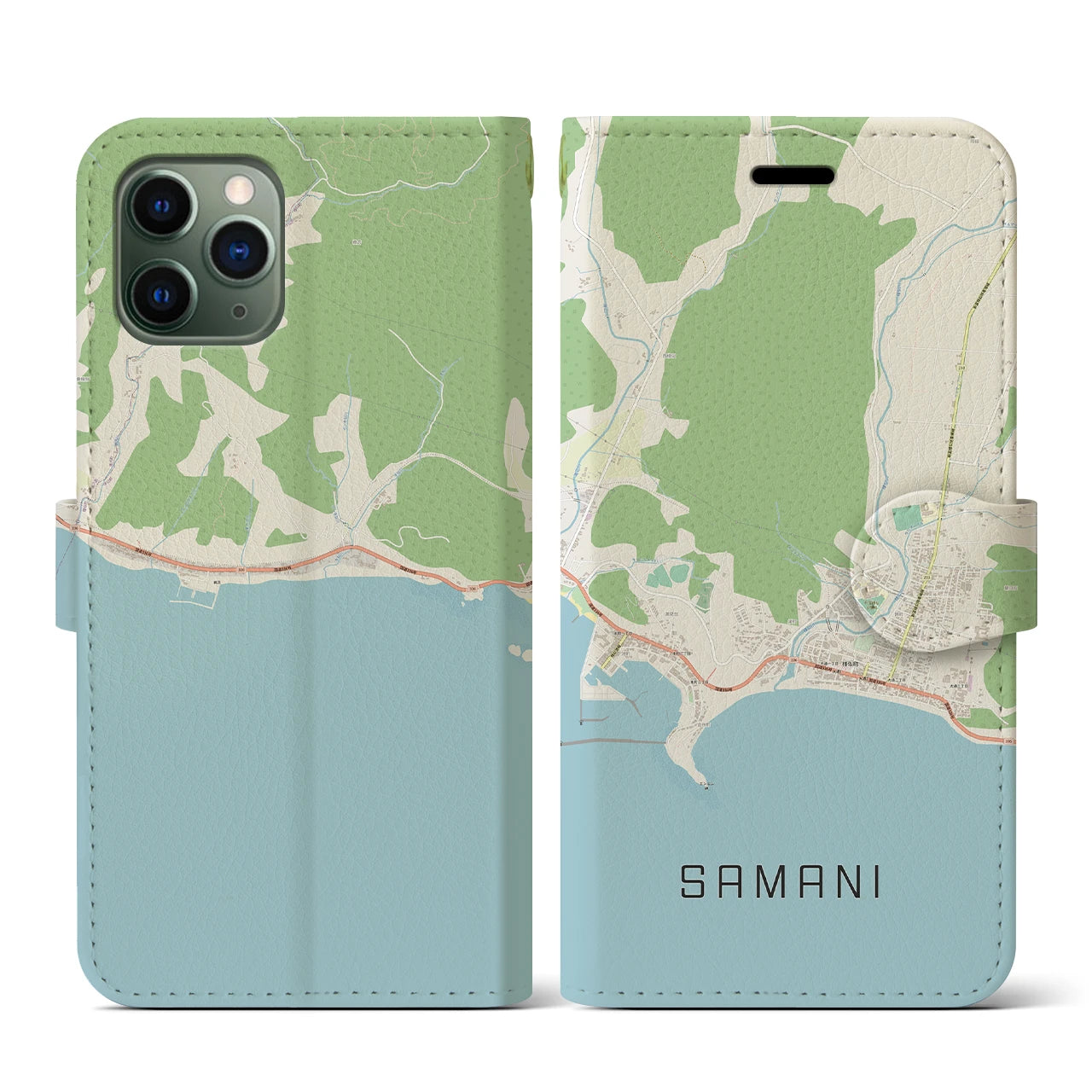 【様似(北海道)】地図柄iPhoneケース(手帳タイプ)ナチュラル・iPhone 11 Pro 用