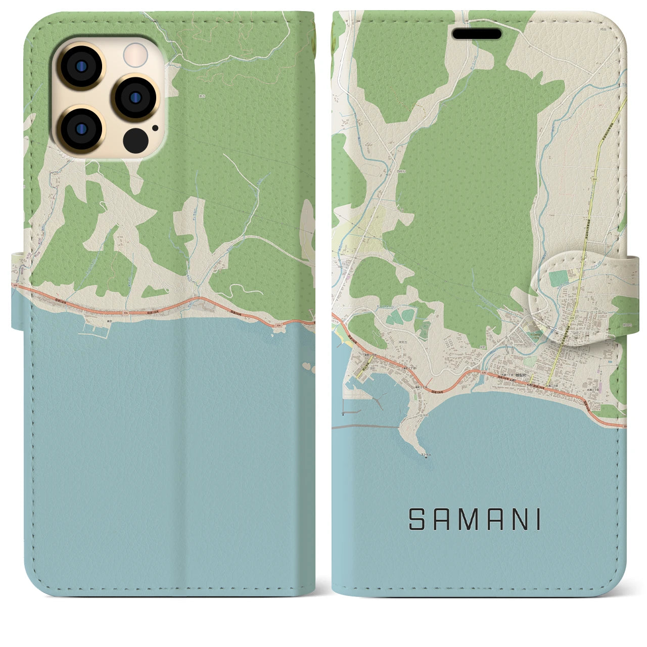 【様似(北海道)】地図柄iPhoneケース(手帳タイプ)ナチュラル・iPhone 12 Pro Max 用