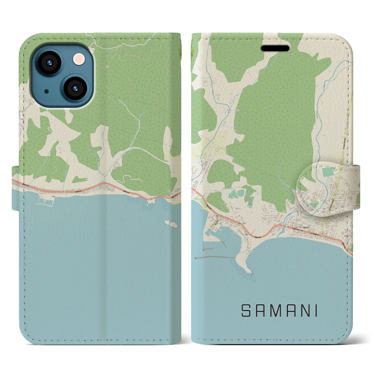 【様似(北海道)】地図柄iPhoneケース(手帳タイプ)ナチュラル・iPhone 13 用