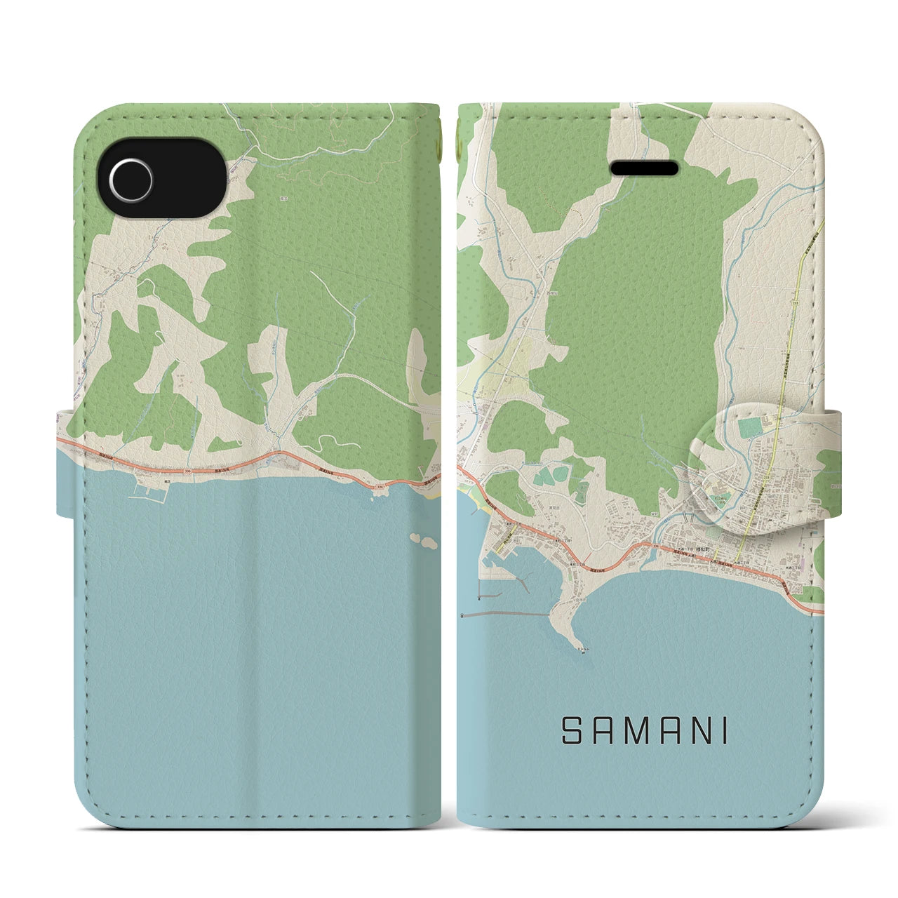 【様似(北海道)】地図柄iPhoneケース(手帳タイプ)ナチュラル・iPhone SE(第3 / 第2世代) / 8 / 7 / 6s / 6 用