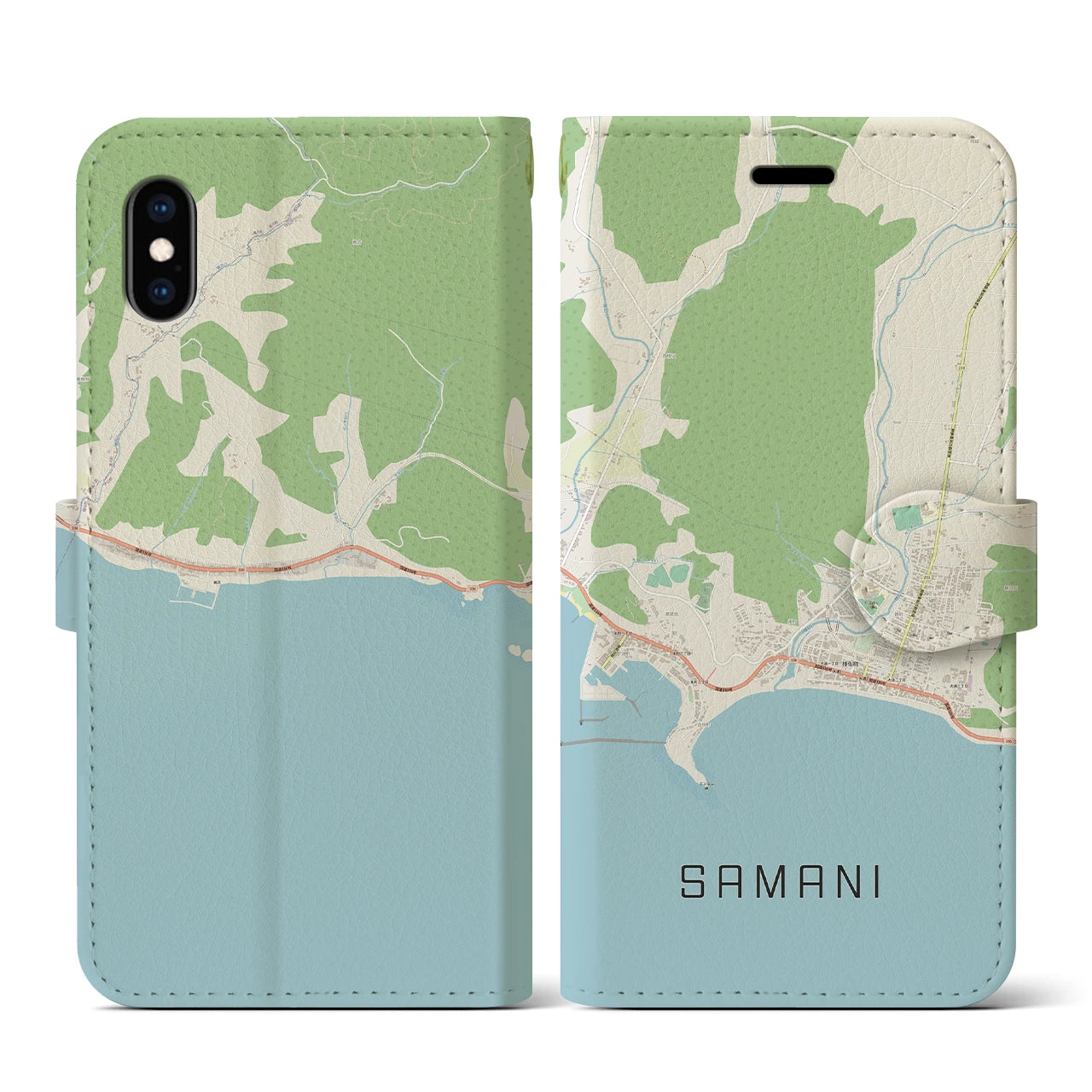 【様似(北海道)】地図柄iPhoneケース(手帳タイプ)ナチュラル・iPhone XS / X 用