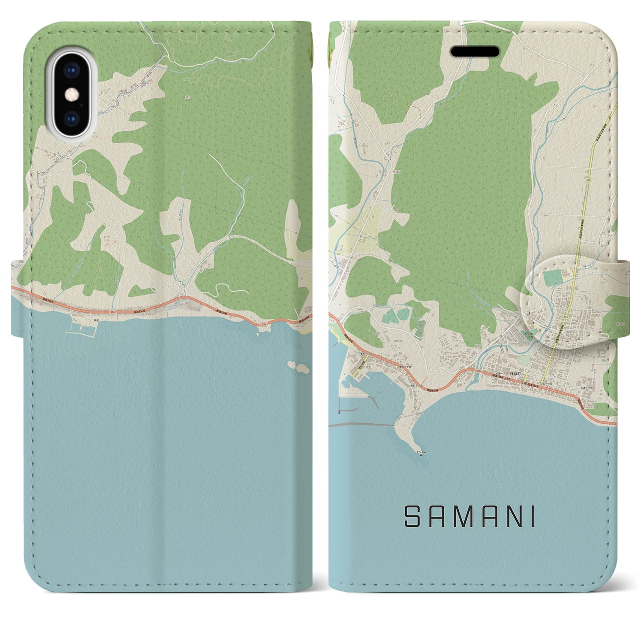【様似(北海道)】地図柄iPhoneケース(手帳タイプ)ナチュラル・iPhone XS Max 用