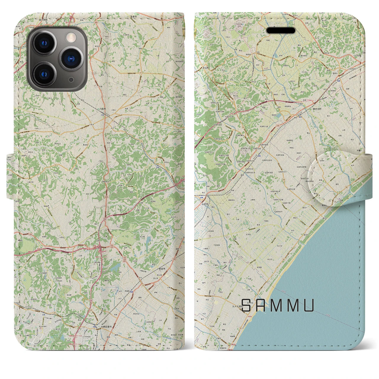 【山武(千葉県)】地図柄iPhoneケース(手帳タイプ)ナチュラル・iPhone 11 Pro Max 用