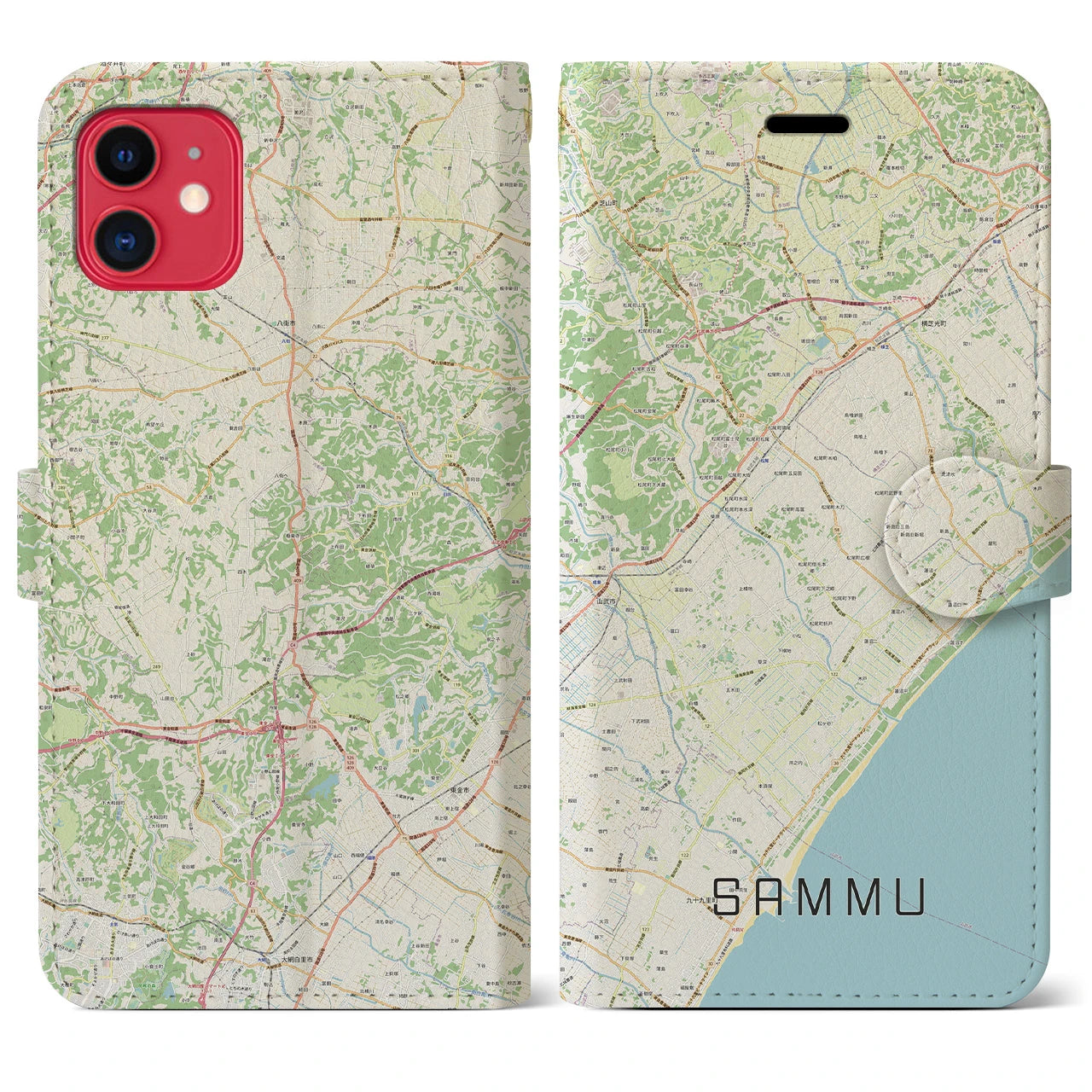 【山武(千葉県)】地図柄iPhoneケース(手帳タイプ)ナチュラル・iPhone 11 用