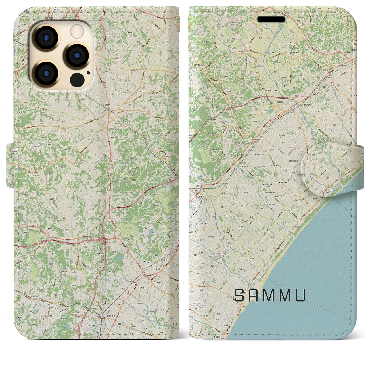 【山武(千葉県)】地図柄iPhoneケース(手帳タイプ)ナチュラル・iPhone 12 Pro Max 用