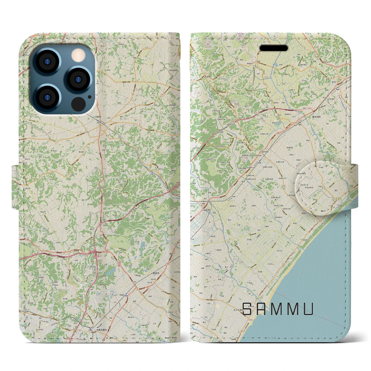 【山武(千葉県)】地図柄iPhoneケース(手帳タイプ)ナチュラル・iPhone 12 / 12 Pro 用