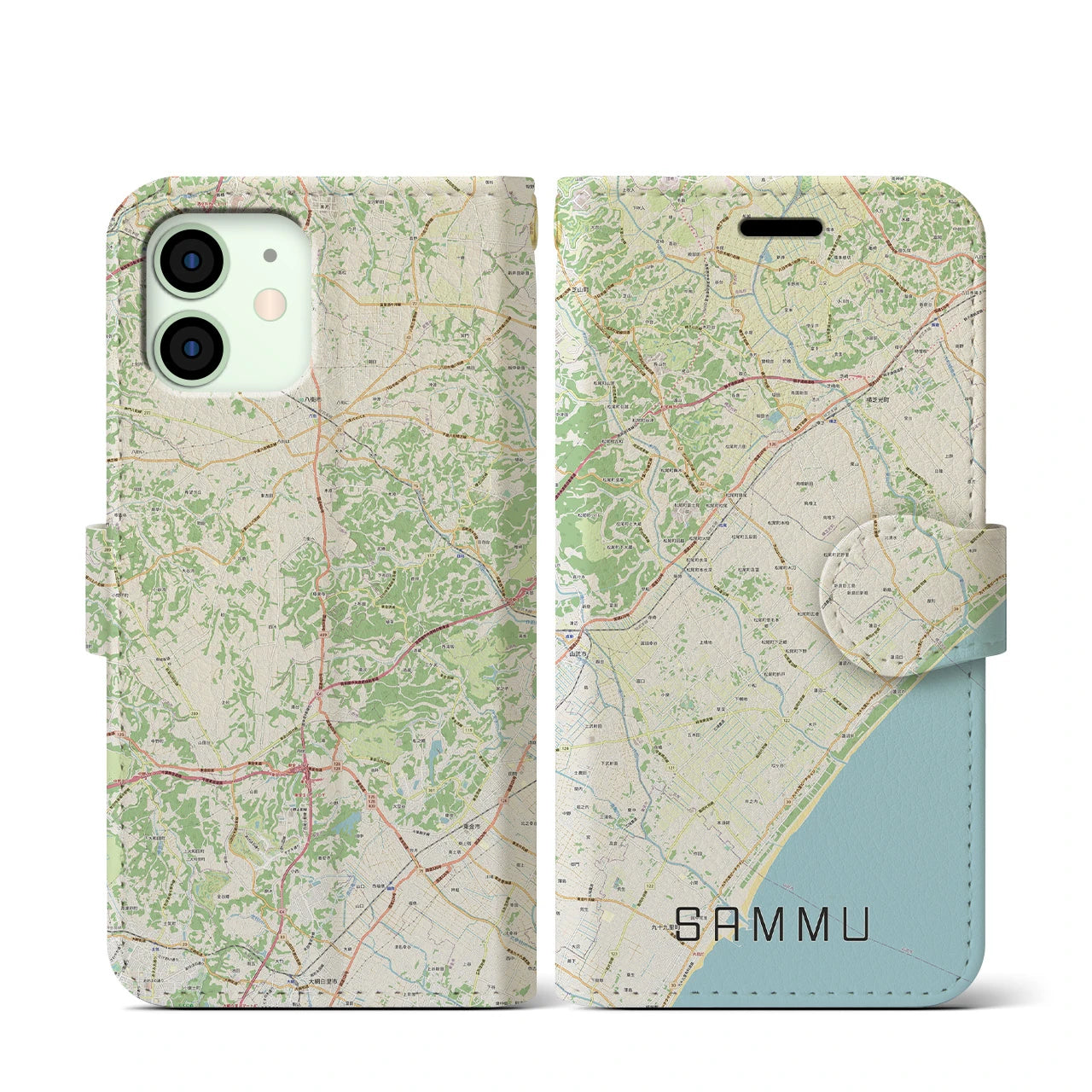 【山武(千葉県)】地図柄iPhoneケース(手帳タイプ)ナチュラル・iPhone 12 mini 用