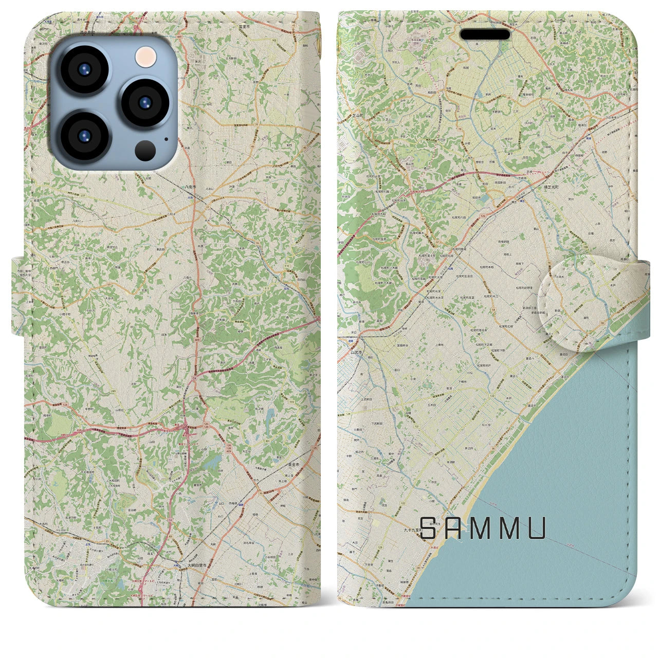 【山武(千葉県)】地図柄iPhoneケース(手帳タイプ)ナチュラル・iPhone 13 Pro Max 用