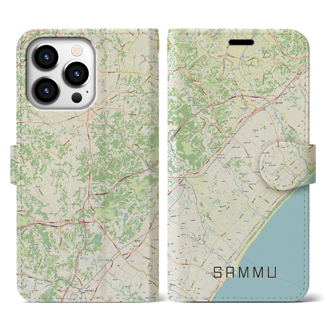 【山武(千葉県)】地図柄iPhoneケース(手帳タイプ)ナチュラル・iPhone 13 Pro 用