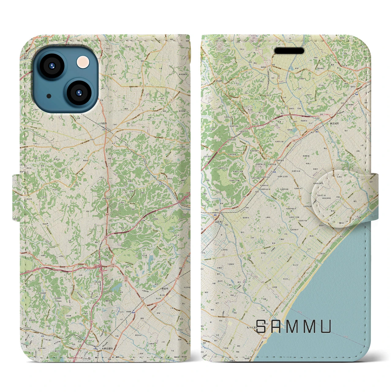 【山武(千葉県)】地図柄iPhoneケース(手帳タイプ)ナチュラル・iPhone 13 用