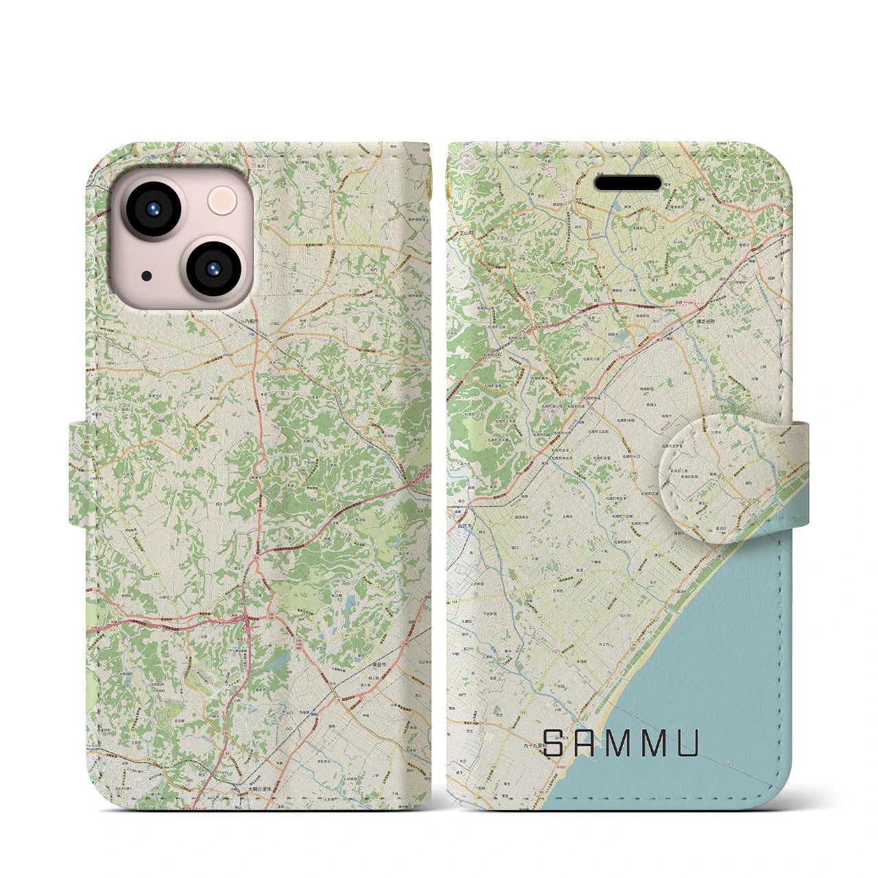 【山武(千葉県)】地図柄iPhoneケース(手帳タイプ)ナチュラル・iPhone 13 mini 用