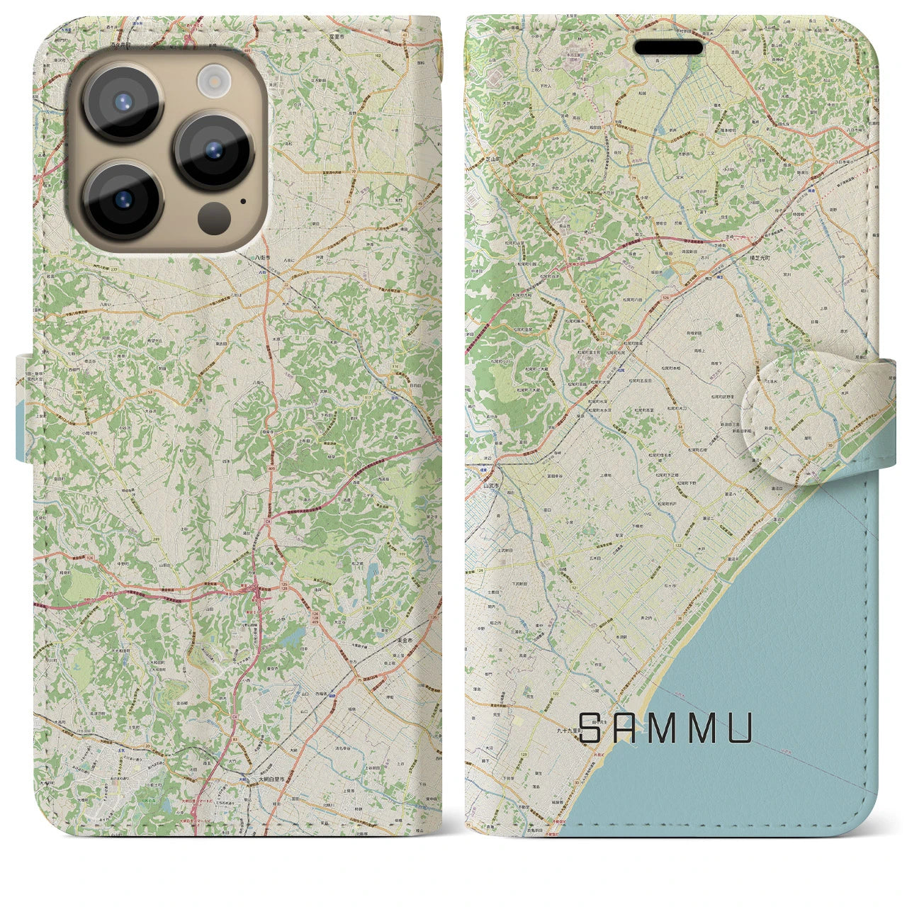 【山武(千葉県)】地図柄iPhoneケース(手帳タイプ)ナチュラル・iPhone 14 Pro Max 用