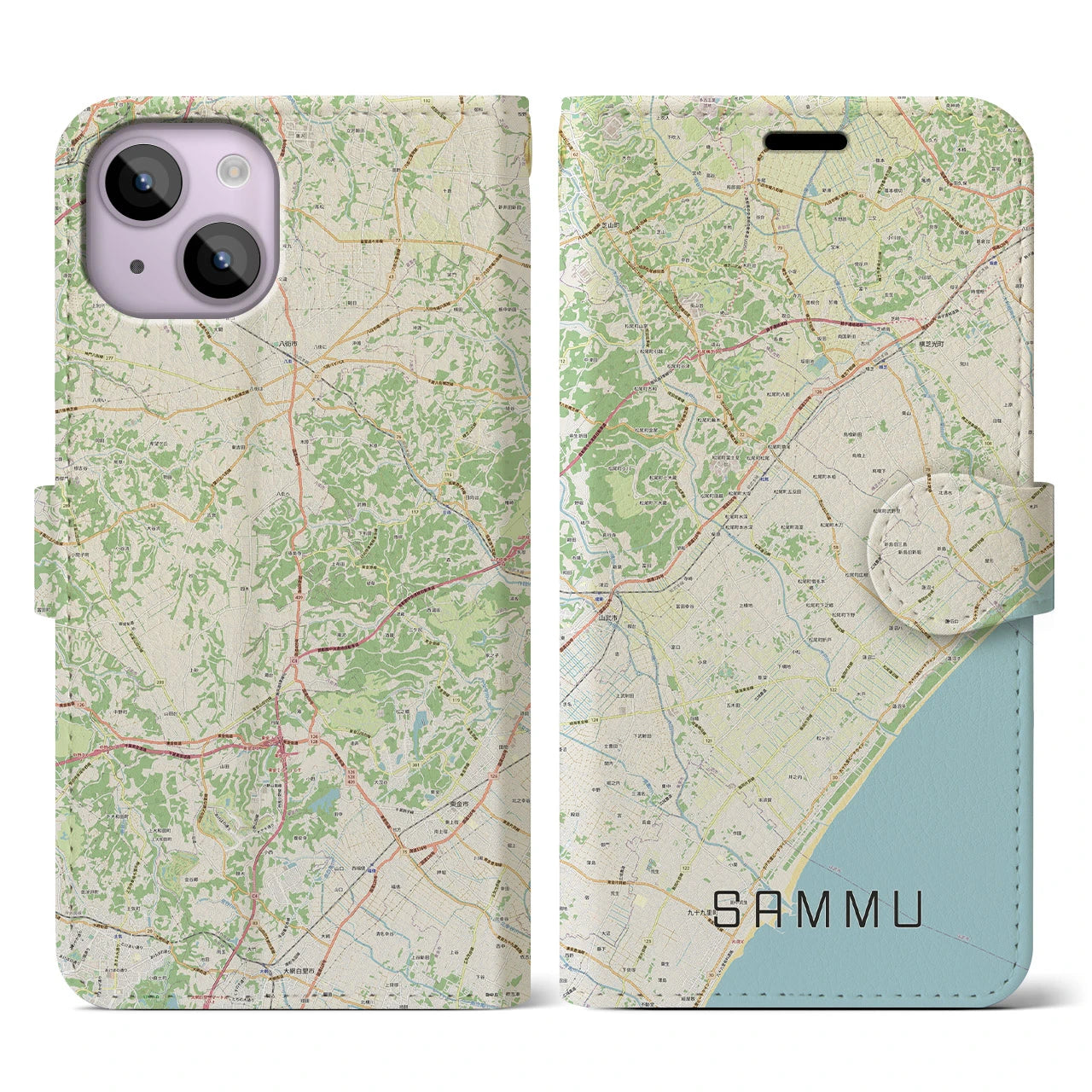 【山武(千葉県)】地図柄iPhoneケース(手帳タイプ)ナチュラル・iPhone 14 用