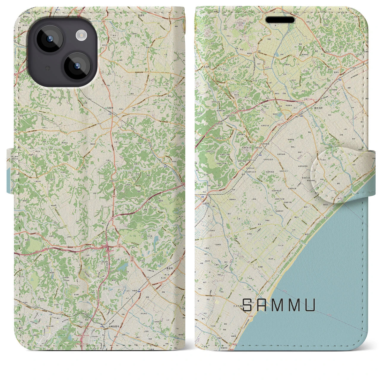 【山武(千葉県)】地図柄iPhoneケース(手帳タイプ)ナチュラル・iPhone 14 Plus 用