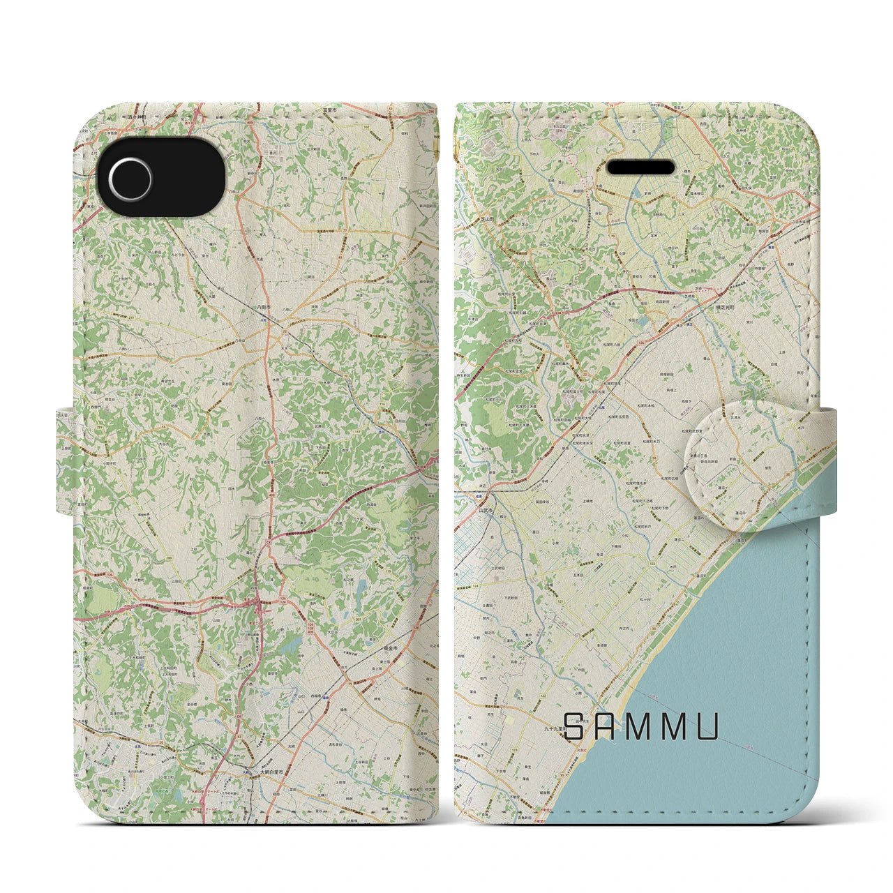 【山武(千葉県)】地図柄iPhoneケース(手帳タイプ)ナチュラル・iPhone SE(第3 / 第2世代) / 8 / 7 / 6s / 6 用