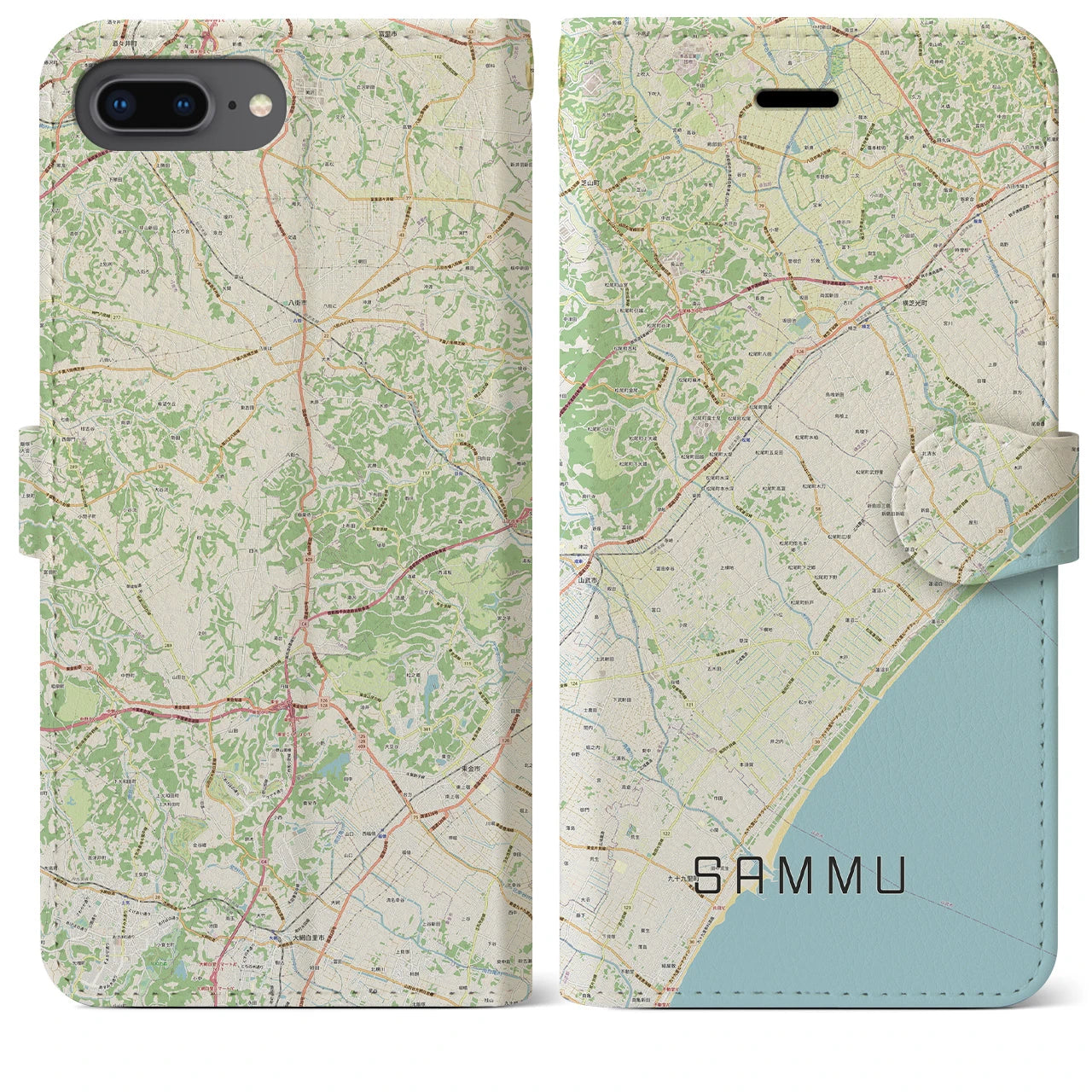 【山武(千葉県)】地図柄iPhoneケース(手帳タイプ)ナチュラル・iPhone 8Plus /7Plus / 6sPlus / 6Plus 用