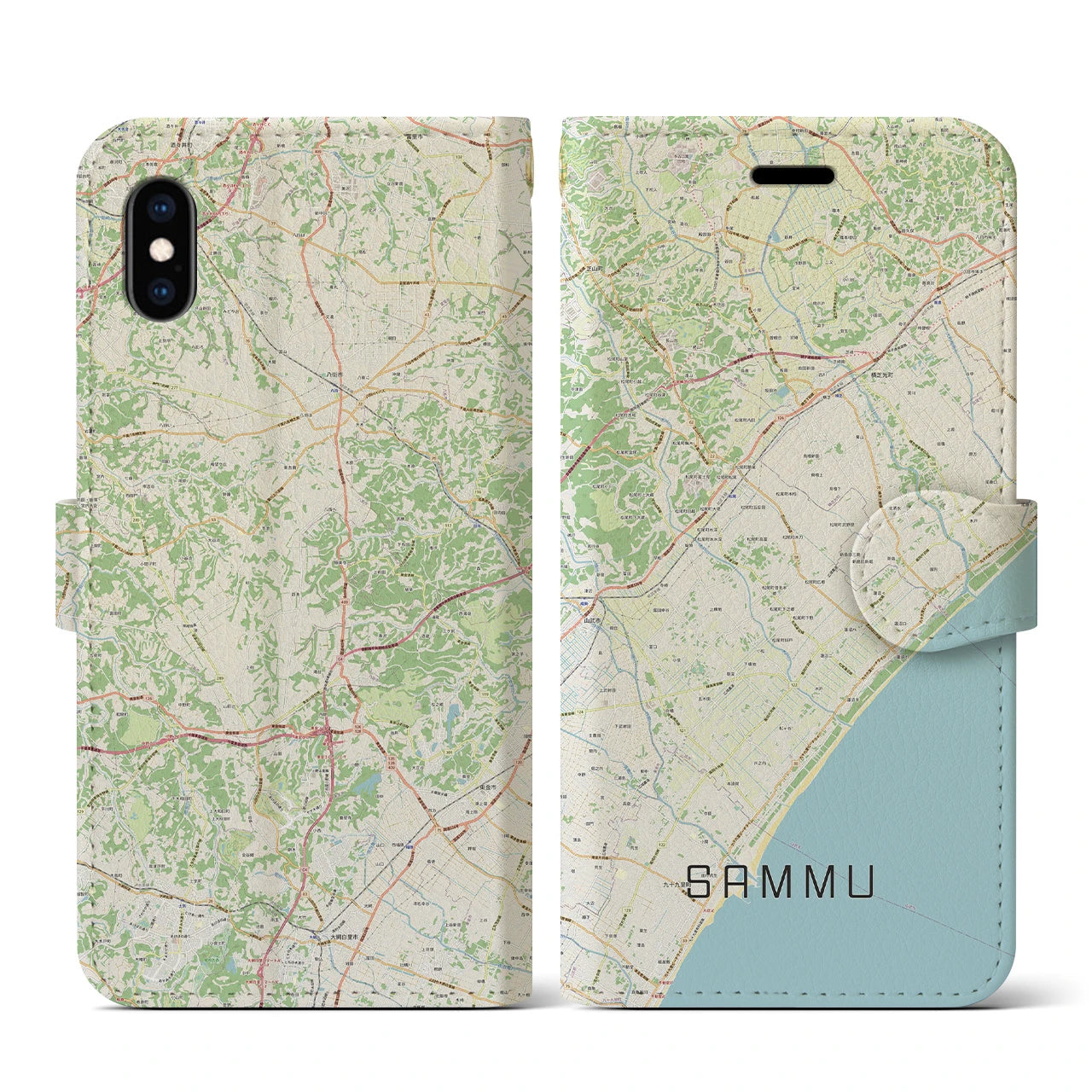 【山武(千葉県)】地図柄iPhoneケース(手帳タイプ)ナチュラル・iPhone XS / X 用
