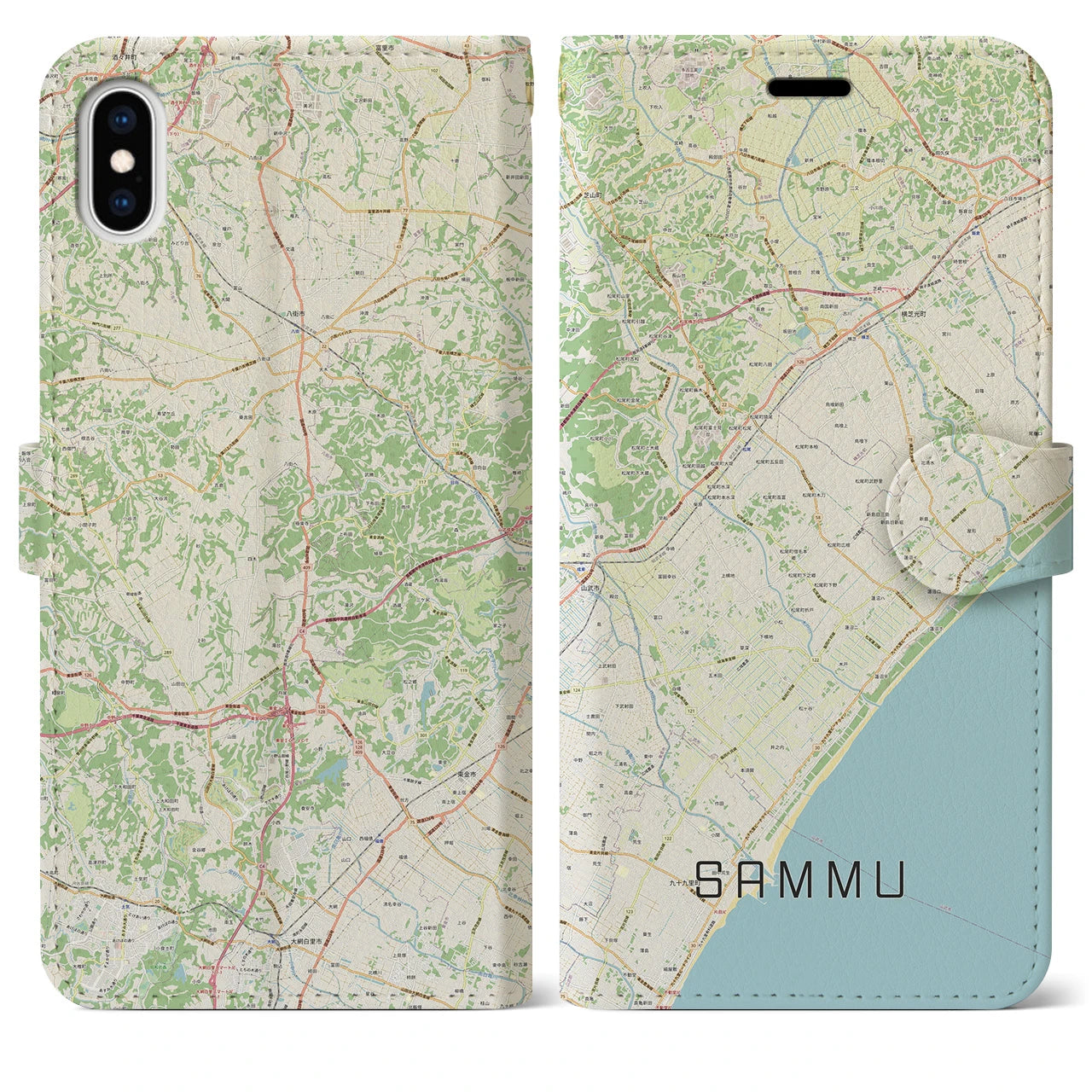 【山武(千葉県)】地図柄iPhoneケース(手帳タイプ)ナチュラル・iPhone XS Max 用