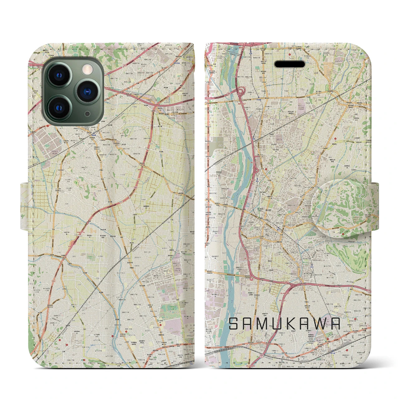 【寒川(神奈川県)】地図柄iPhoneケース(手帳タイプ)ナチュラル・iPhone 11 Pro 用