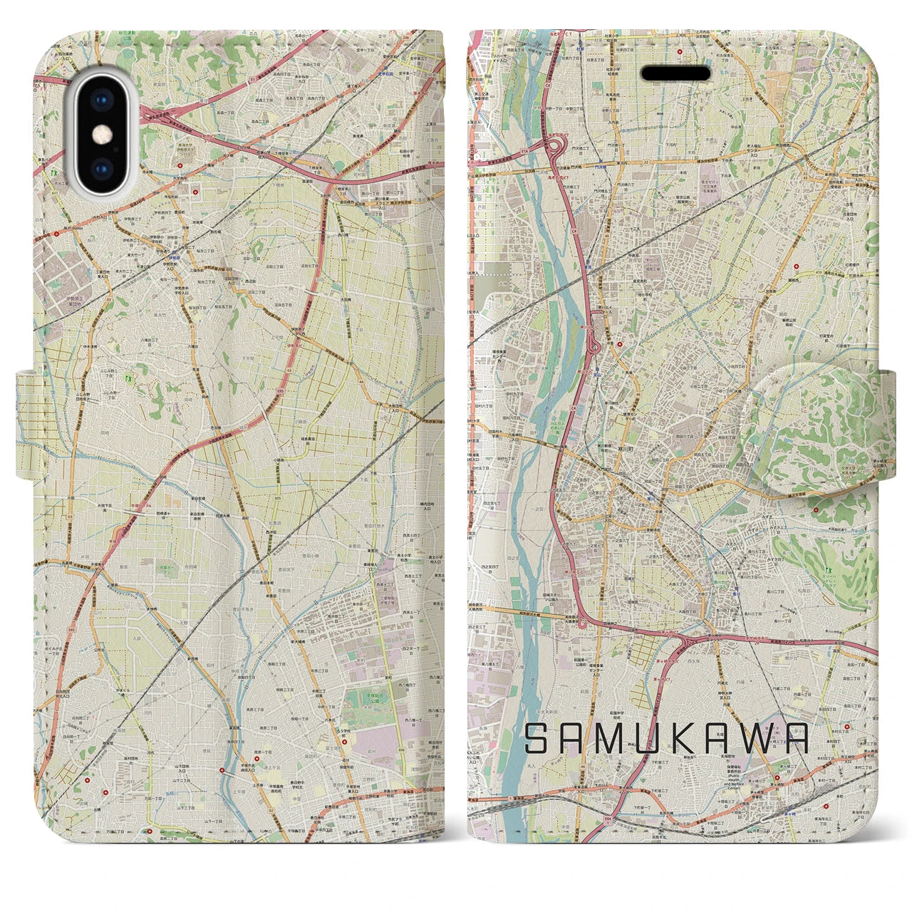 【寒川(神奈川県)】地図柄iPhoneケース(手帳タイプ)ナチュラル・iPhone XS Max 用