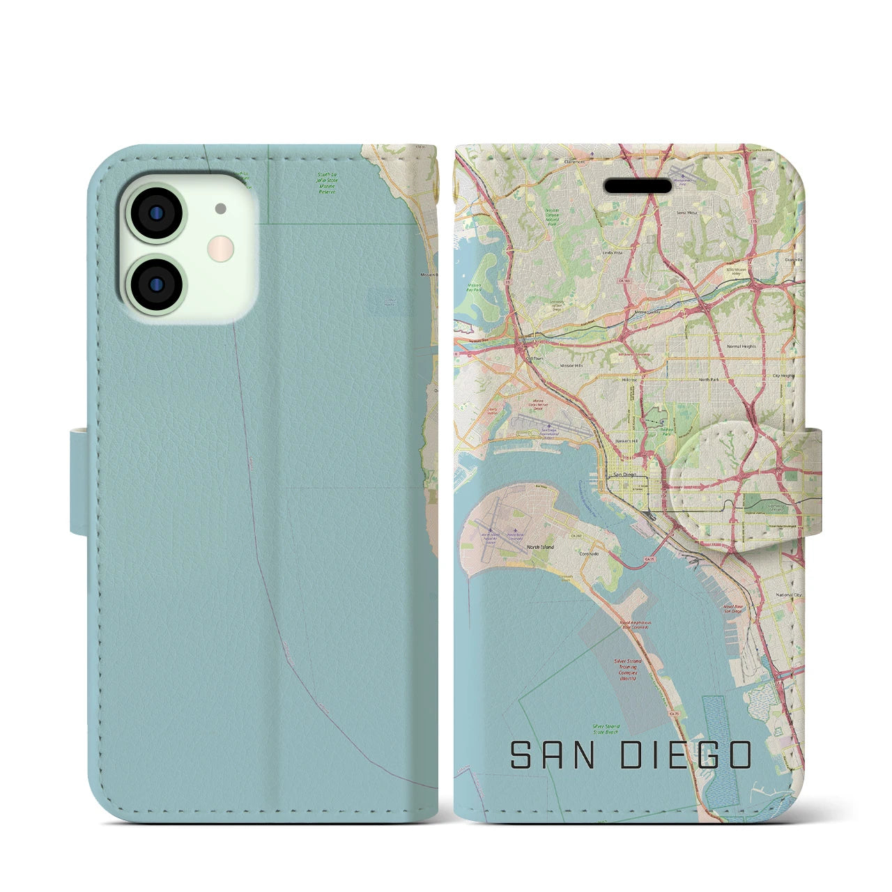 【サンディエゴ(アメリカ)】地図柄iPhoneケース(手帳タイプ)ナチュラル・iPhone 12 mini 用