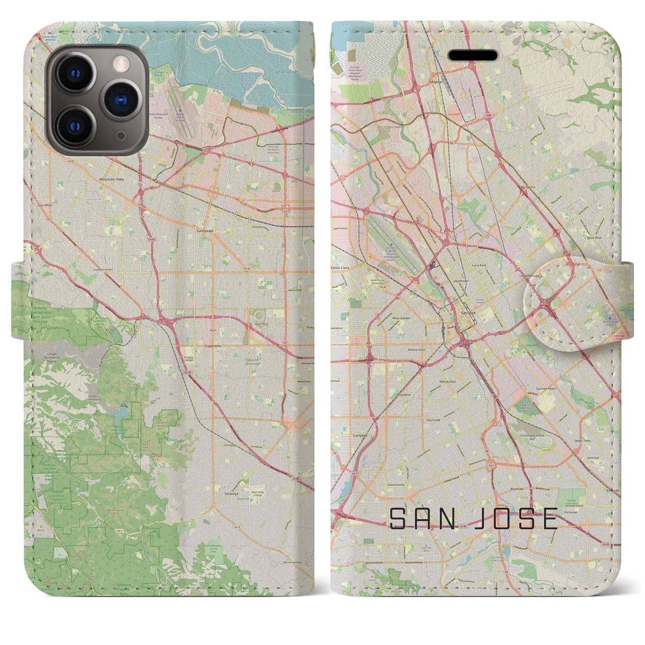 【サンノゼ(アメリカ)】地図柄iPhoneケース(手帳タイプ)ナチュラル・iPhone 11 Pro Max 用