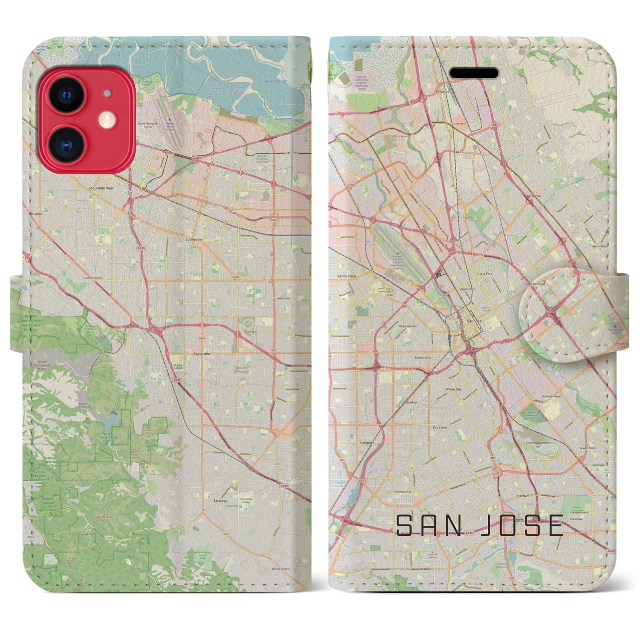 【サンノゼ(アメリカ)】地図柄iPhoneケース(手帳タイプ)ナチュラル・iPhone 11 用