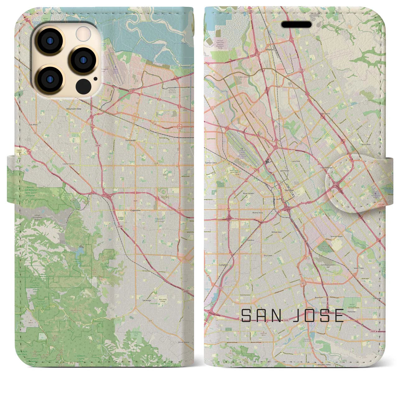 【サンノゼ(アメリカ)】地図柄iPhoneケース(手帳タイプ)ナチュラル・iPhone 12 Pro Max 用