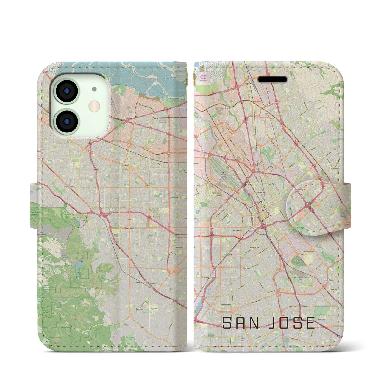 【サンノゼ(アメリカ)】地図柄iPhoneケース(手帳タイプ)ナチュラル・iPhone 12 mini 用