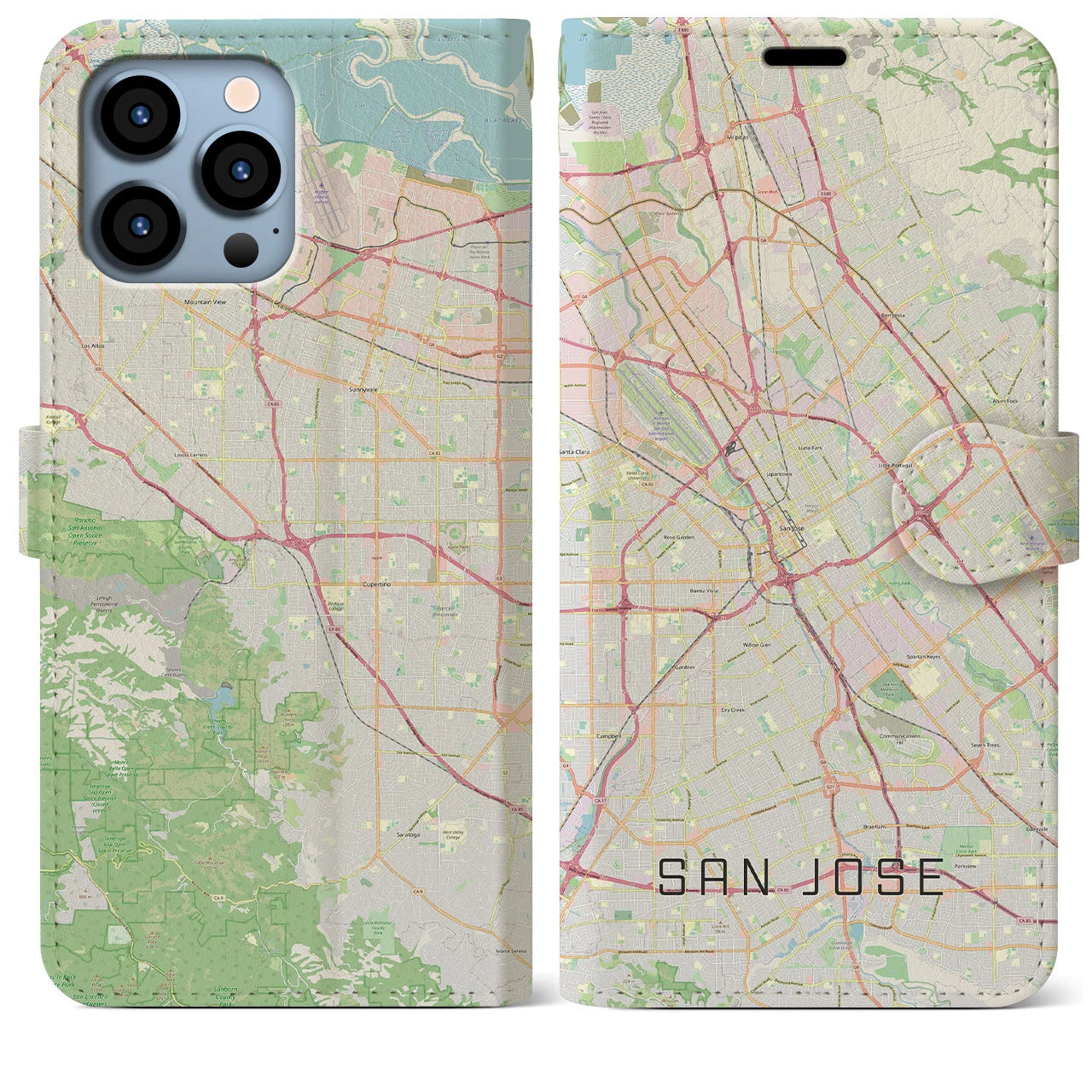 【サンノゼ(アメリカ)】地図柄iPhoneケース(手帳タイプ)ナチュラル・iPhone 13 Pro Max 用