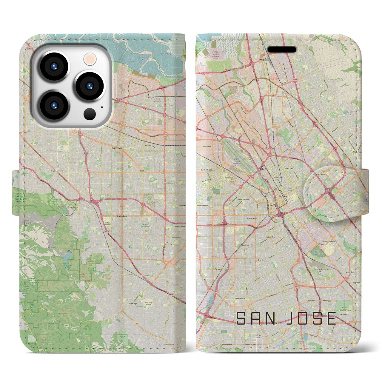 【サンノゼ(アメリカ)】地図柄iPhoneケース(手帳タイプ)ナチュラル・iPhone 13 Pro 用