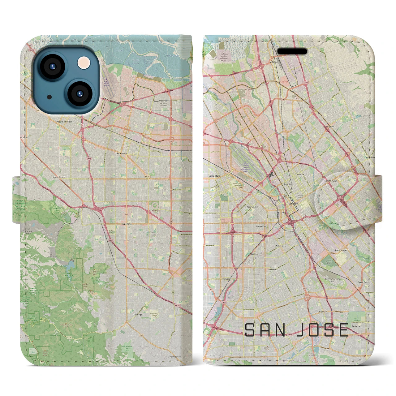 【サンノゼ(アメリカ)】地図柄iPhoneケース(手帳タイプ)ナチュラル・iPhone 13 用