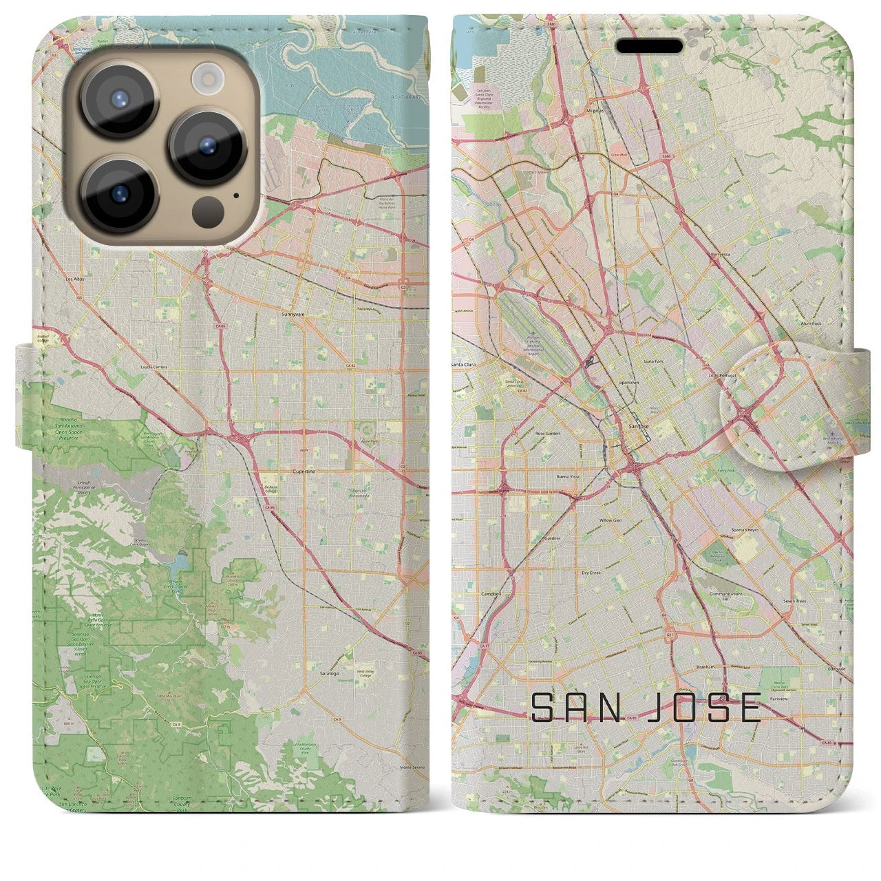 【サンノゼ(アメリカ)】地図柄iPhoneケース(手帳タイプ)ナチュラル・iPhone 14 Pro Max 用