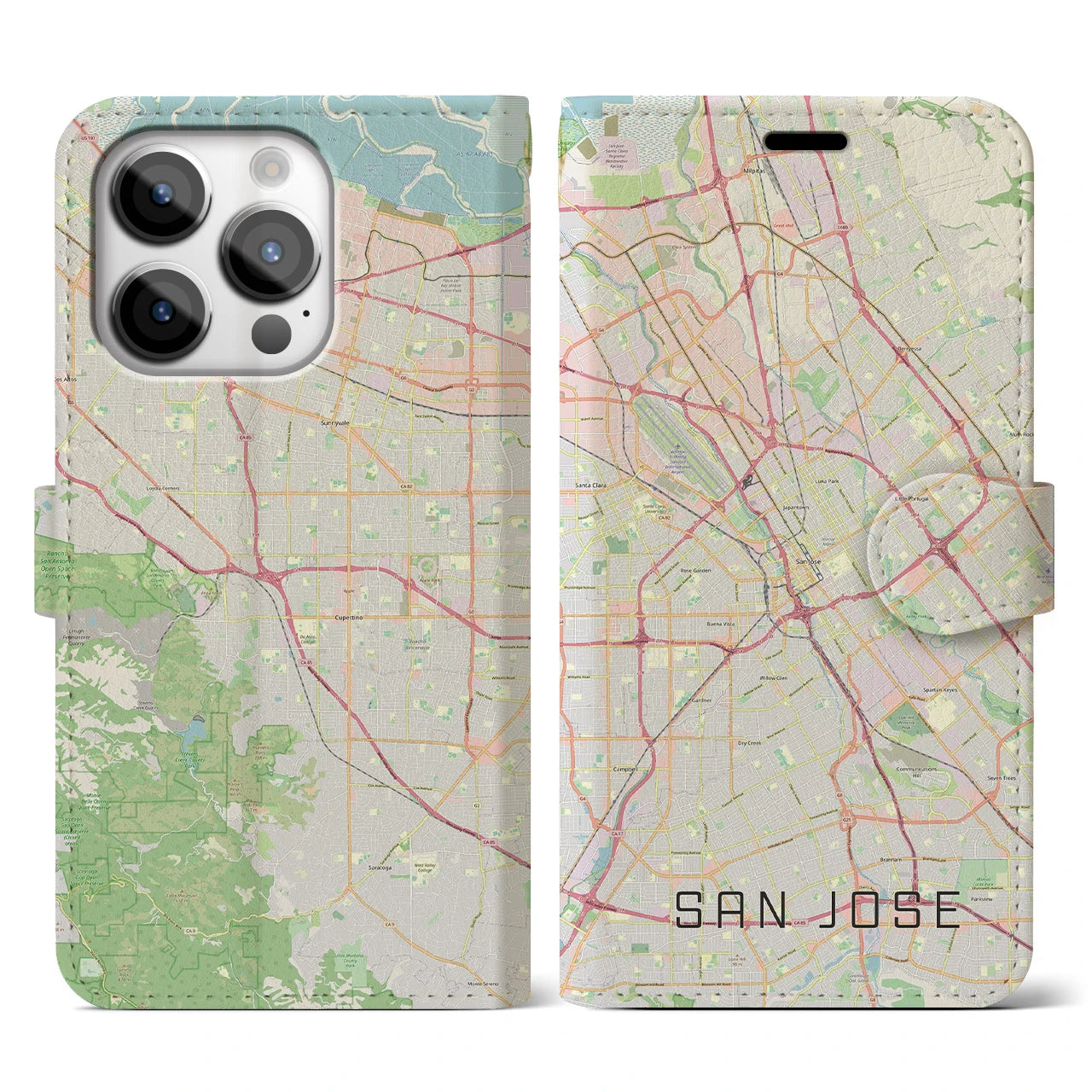 【サンノゼ(アメリカ)】地図柄iPhoneケース(手帳タイプ)ナチュラル・iPhone 14 Pro 用