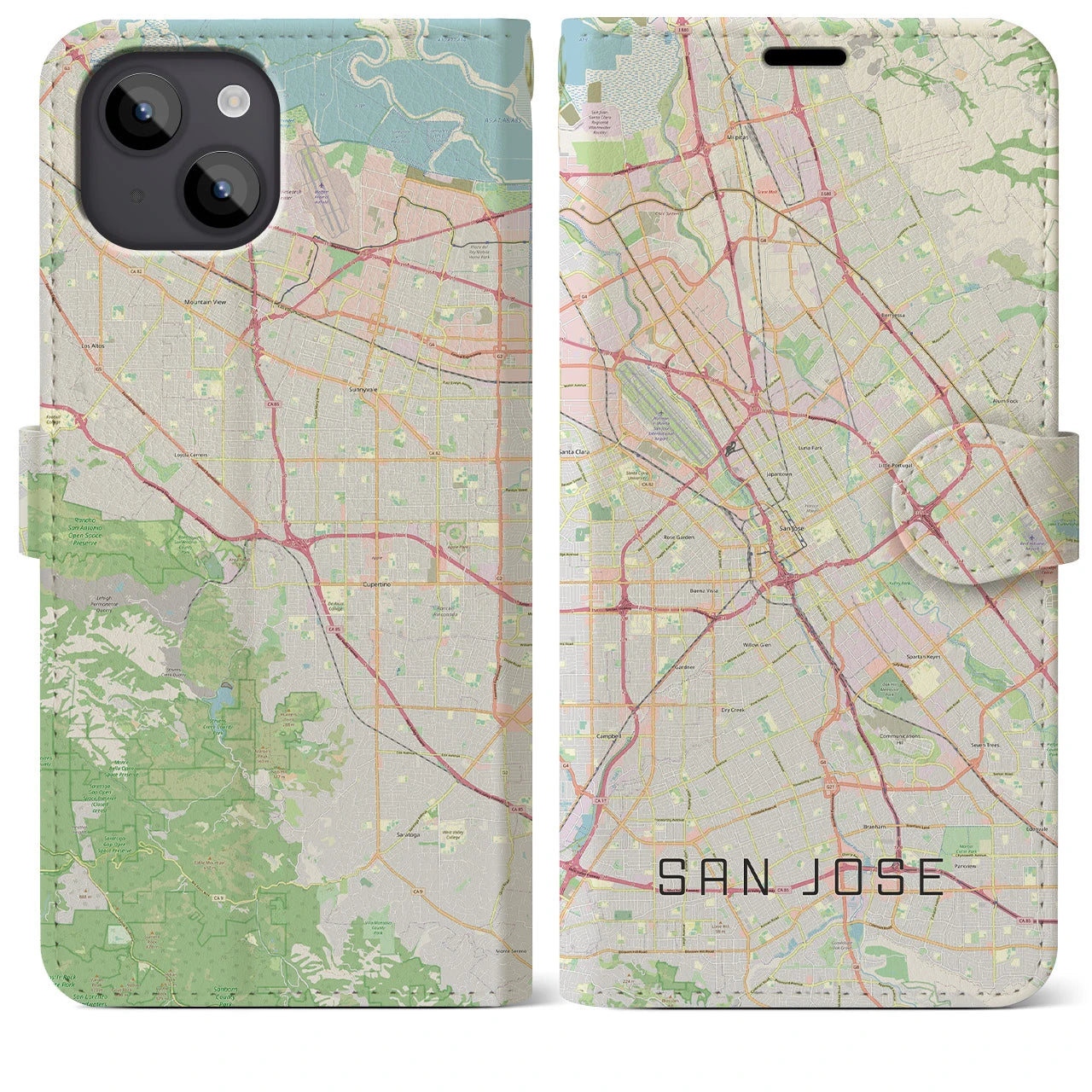 【サンノゼ(アメリカ)】地図柄iPhoneケース(手帳タイプ)ナチュラル・iPhone 14 Plus 用