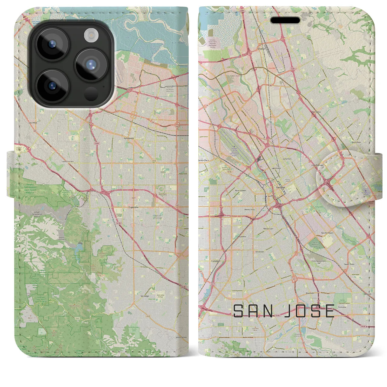 【サンノゼ(アメリカ)】地図柄iPhoneケース(手帳タイプ)ナチュラル・iPhone 15 Pro Max 用