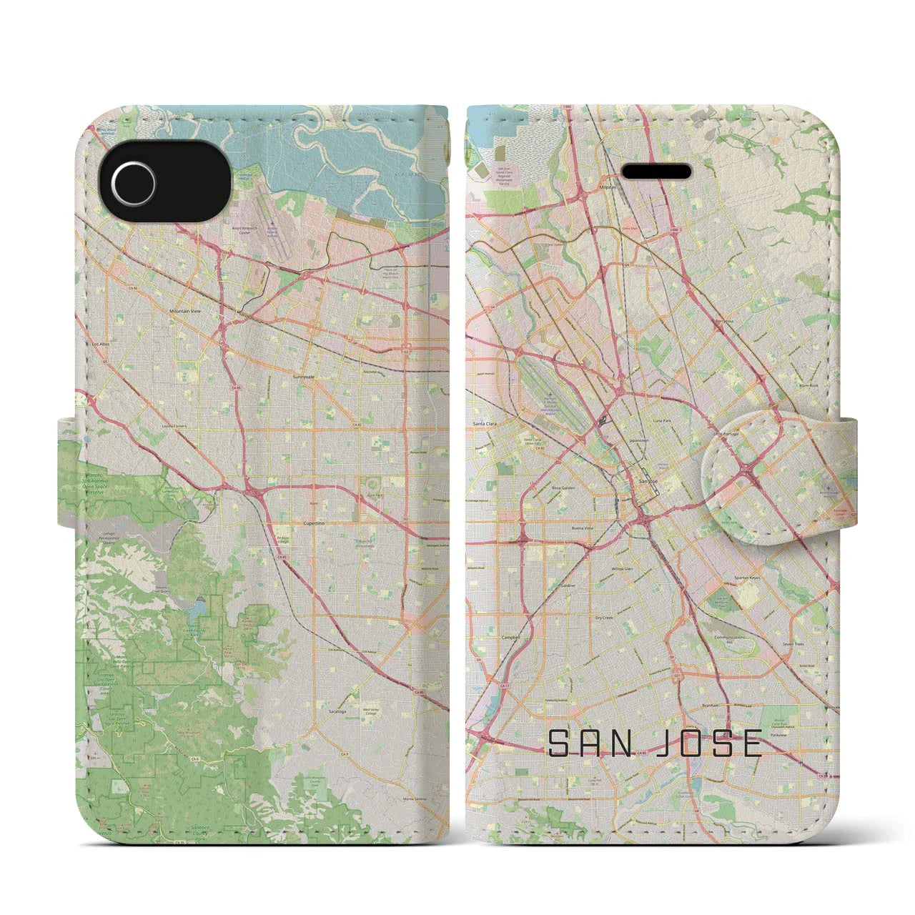 【サンノゼ(アメリカ)】地図柄iPhoneケース(手帳タイプ)ナチュラル・iPhone SE(第3 / 第2世代) / 8 / 7 / 6s / 6 用