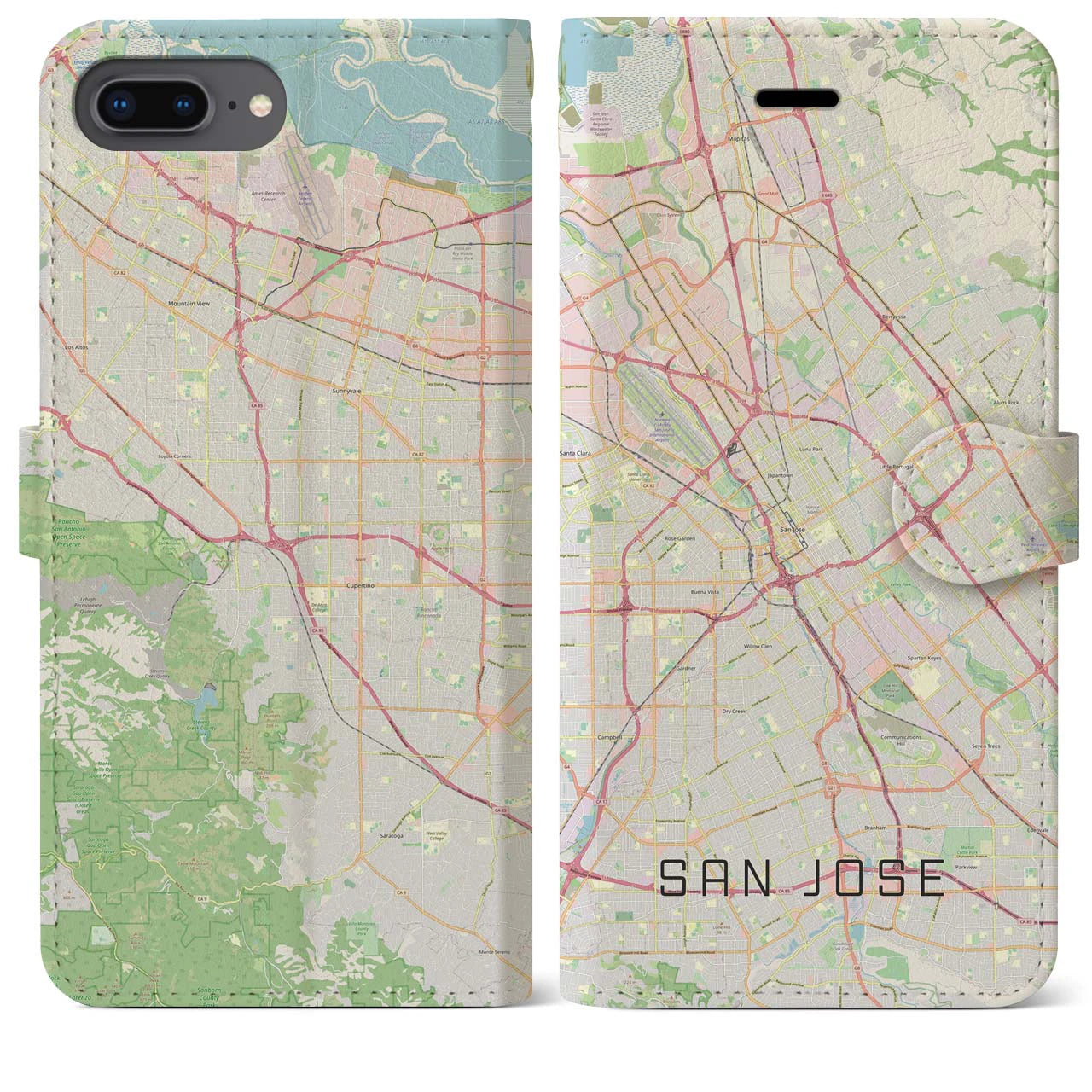 【サンノゼ(アメリカ)】地図柄iPhoneケース(手帳タイプ)ナチュラル・iPhone 8Plus /7Plus / 6sPlus / 6Plus 用