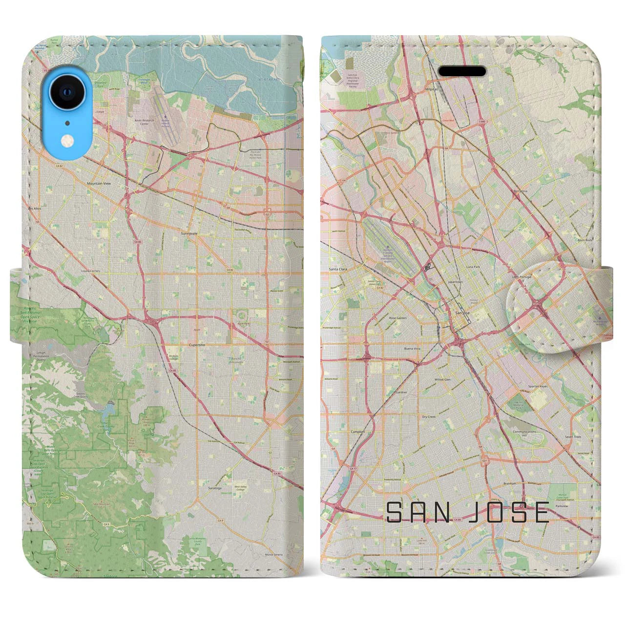 【サンノゼ(アメリカ)】地図柄iPhoneケース(手帳タイプ)ナチュラル・iPhone XR 用