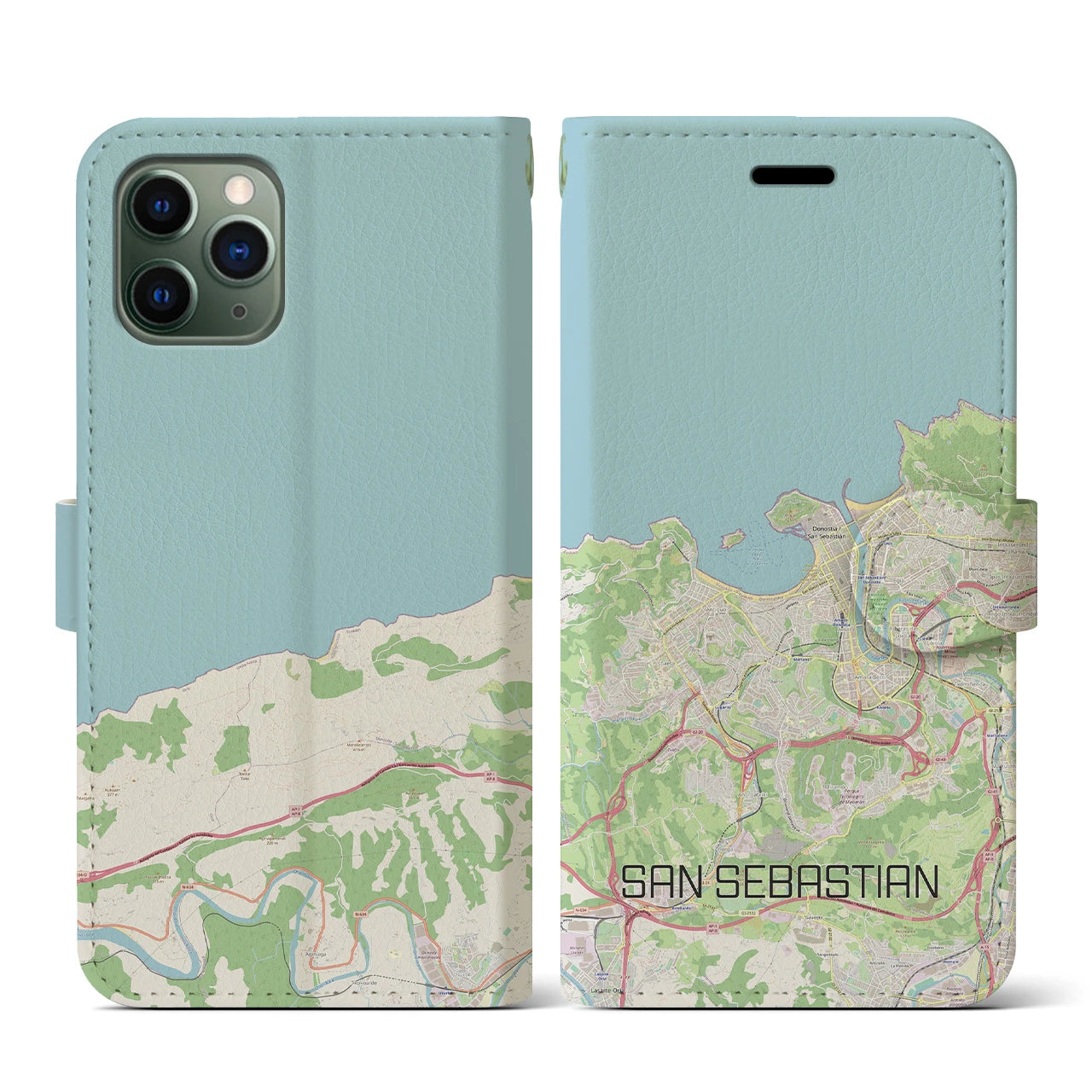 【サン・セバスティアン(スペイン)】地図柄iPhoneケース(手帳タイプ)ナチュラル・iPhone 11 Pro 用