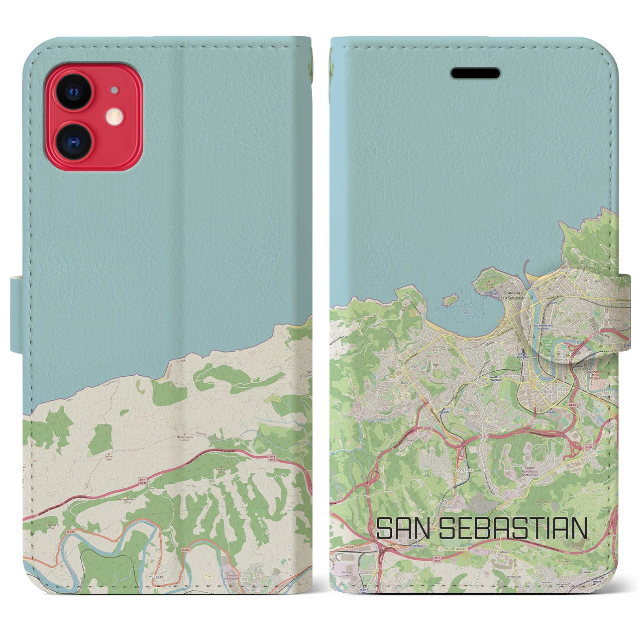 【サン・セバスティアン(スペイン)】地図柄iPhoneケース(手帳タイプ)ナチュラル・iPhone 11 用