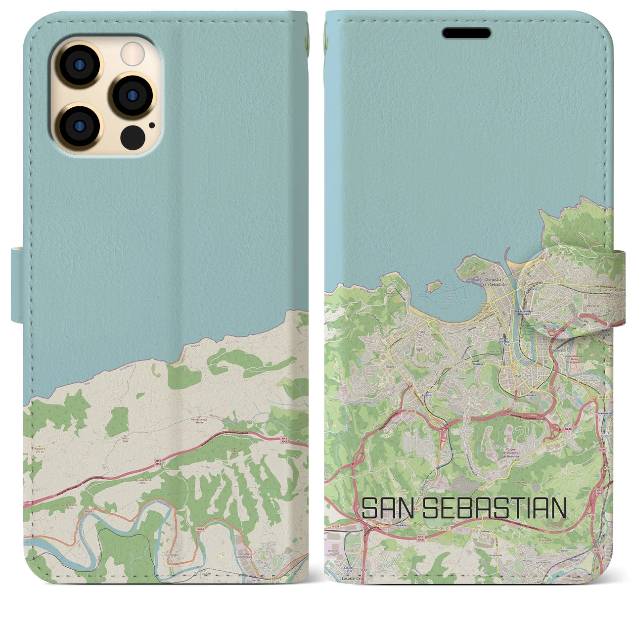 【サン・セバスティアン(スペイン)】地図柄iPhoneケース(手帳タイプ)ナチュラル・iPhone 12 Pro Max 用