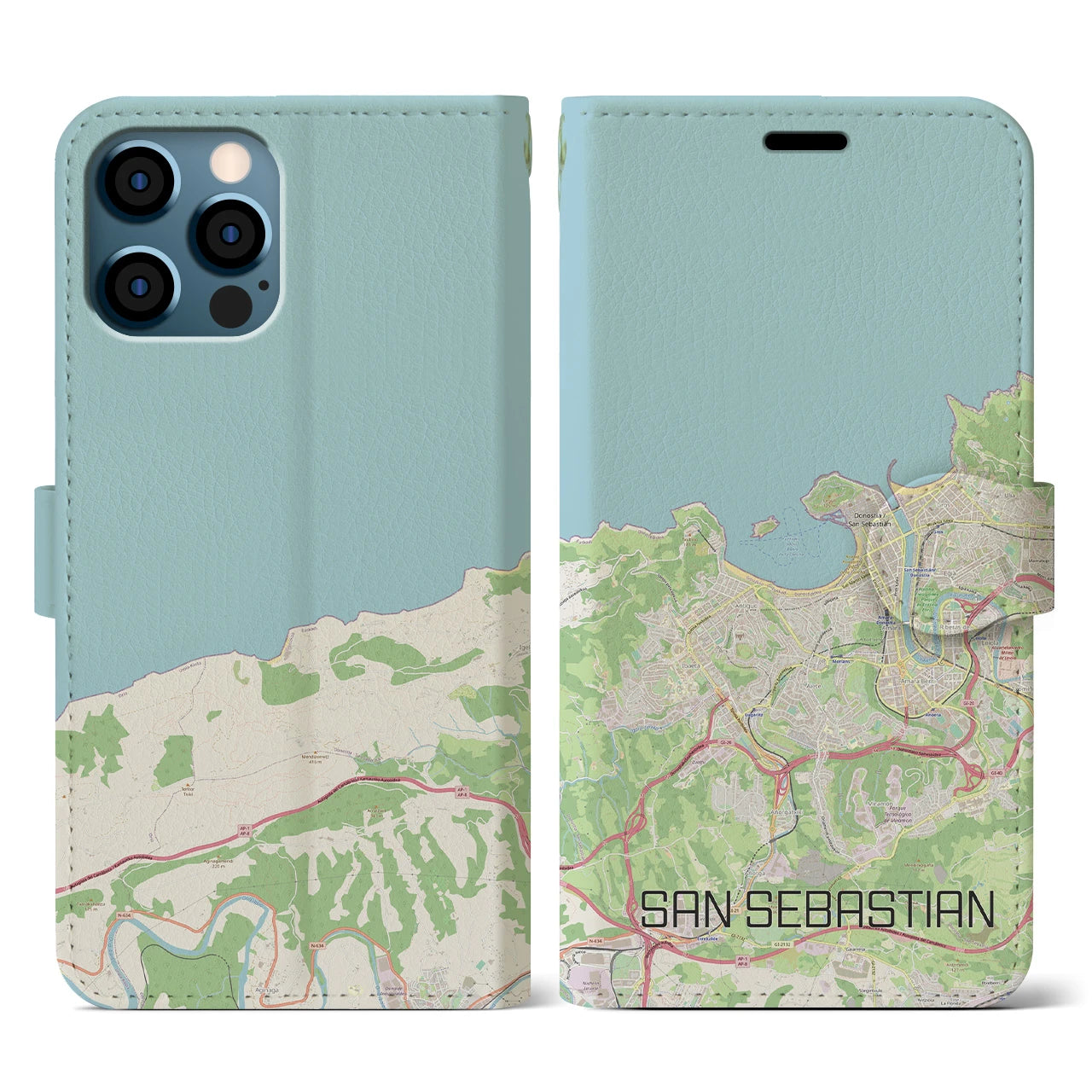 【サン・セバスティアン(スペイン)】地図柄iPhoneケース(手帳タイプ)ナチュラル・iPhone 12 / 12 Pro 用