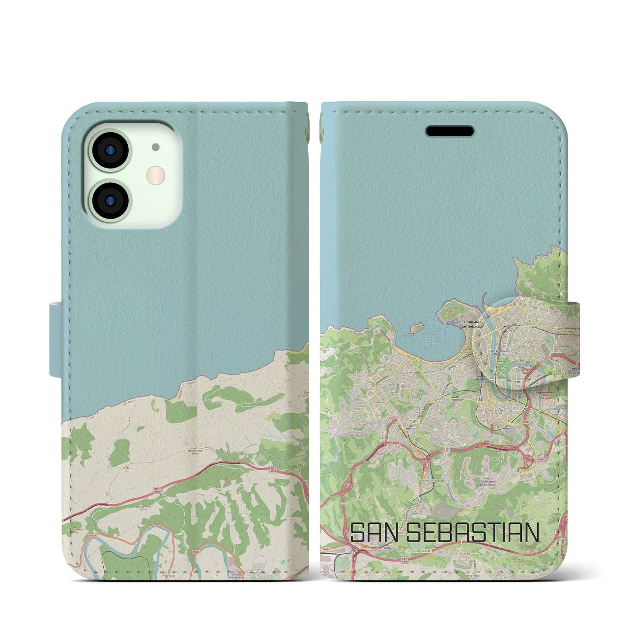 【サン・セバスティアン(スペイン)】地図柄iPhoneケース(手帳タイプ)ナチュラル・iPhone 12 mini 用