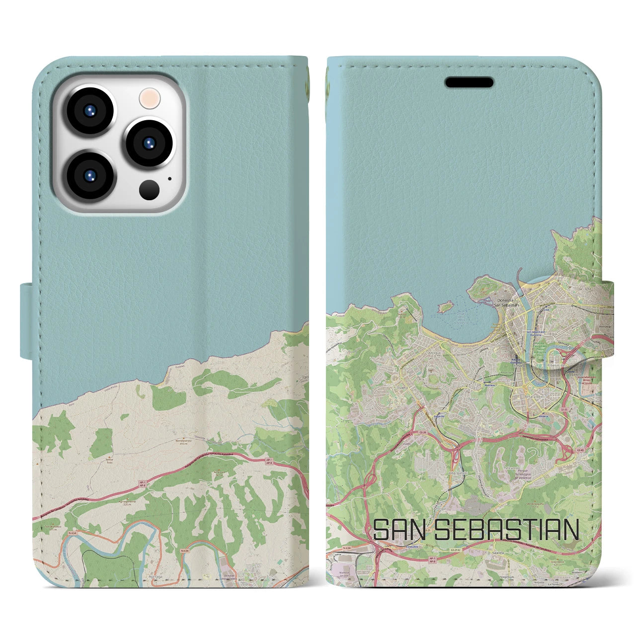 【サン・セバスティアン(スペイン)】地図柄iPhoneケース(手帳タイプ)ナチュラル・iPhone 13 Pro 用