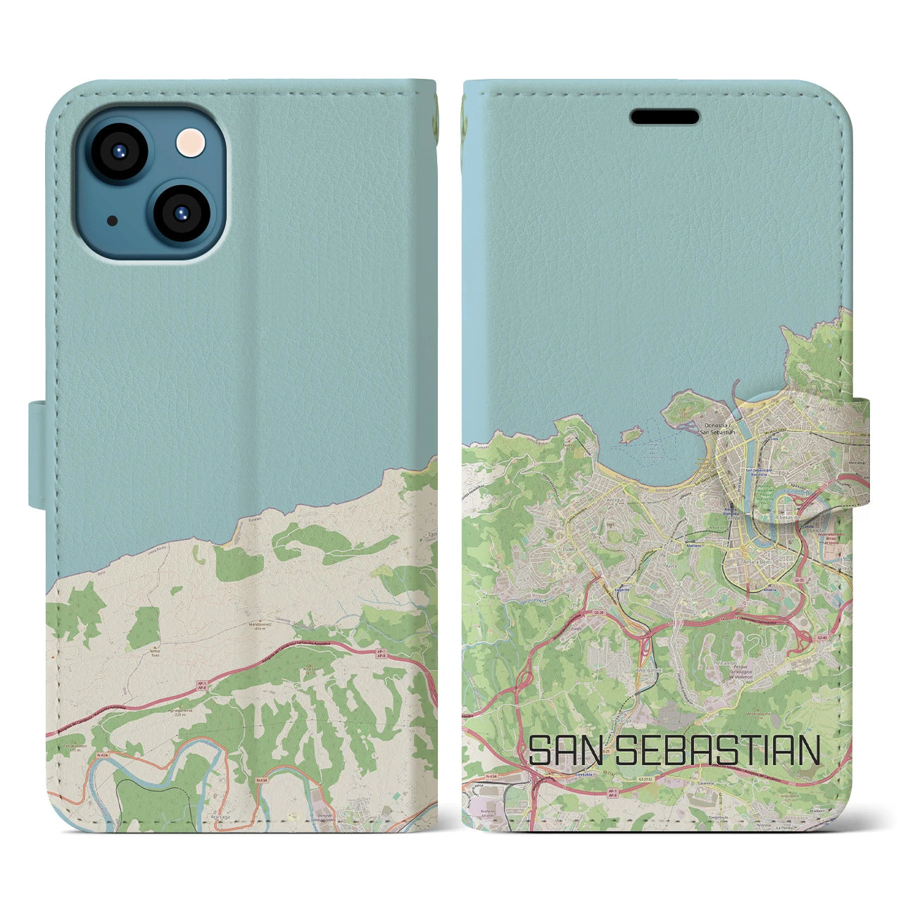 【サン・セバスティアン(スペイン)】地図柄iPhoneケース(手帳タイプ)ナチュラル・iPhone 13 用