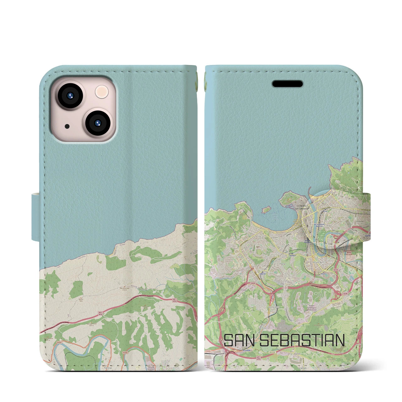 【サン・セバスティアン(スペイン)】地図柄iPhoneケース(手帳タイプ)ナチュラル・iPhone 13 mini 用
